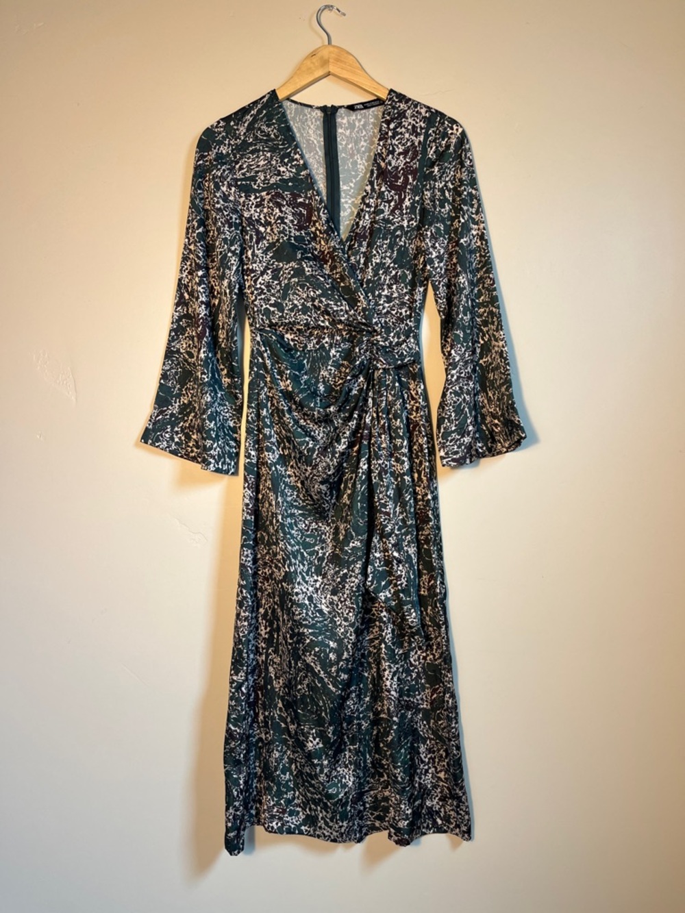 Zara Teal, White and Black Abstract Wrap-Style Maxi Dress